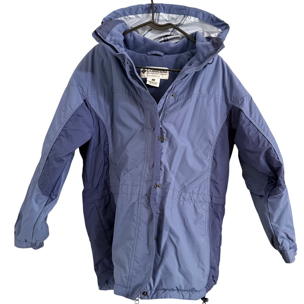 Columbia Parka Women M Blue Hooded Fleece Lined Colorblock Zip Jacket